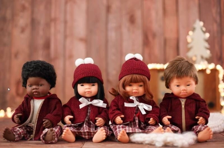 Komplet z sukienką na chłodne dni 38cm Miniland