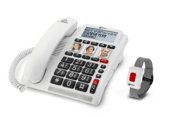 Przewodowy telefon stacjonarny Geemarc CL610 dla niedosłyszących z pilotem SOS