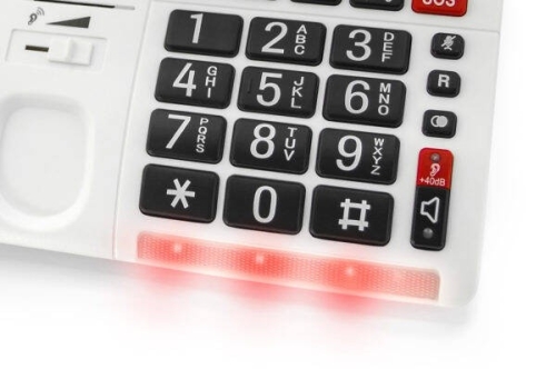 Przewodowy telefon stacjonarny Geemarc CL610 dla niedosłyszących z pilotem SOS