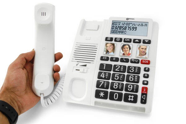 Przewodowy telefon stacjonarny Geemarc CL610 dla niedosłyszących z pilotem SOS
