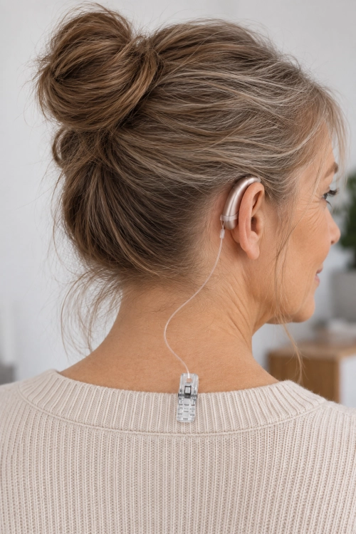 Zawieszka pojedyncza - klips do aparatu słuchowego lub procesora mowy - `niewidzialna` - przeźroczysty